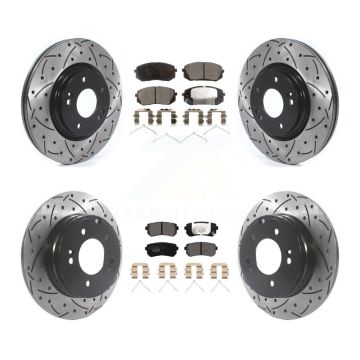 Front Rear Coated Drilled Slotted Disc Brake Rotors And Ceramic Pads Kit For Kia Optima KDT-100896
