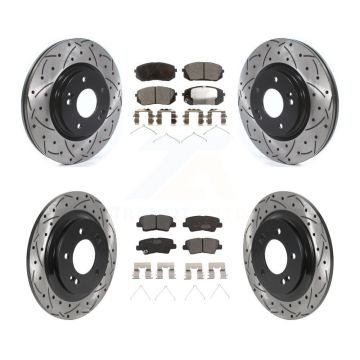 Front Rear Coated Drilled Slotted Disc Brake Rotors And Ceramic Pads Kit For Kia Optima KDT-100897
