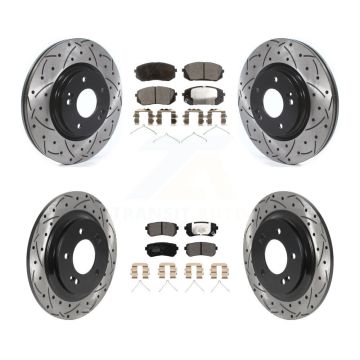 Front Rear Drill Slot Disc Brake Rotors Ceramic Pad Kit For 2016 Kia Optima LX/EX/LX 1.6T KDT-100898