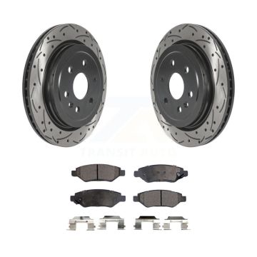 Rear Coated Drilled Slotted Disc Brake Rotor & Ceramic Pad Kit For Cadillac SRX Saab 9-4X KDT-100903