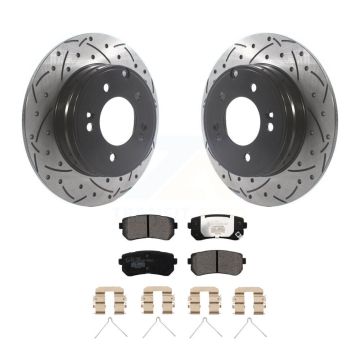Rear Coated Drilled Slot Disc Brake Rotor & Ceramic Pad Kit For Hyundai Sonata Kia Optima KDT-100929