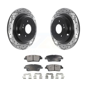 Rear Coated Drill Slot Disc Brake Rotors Ceramic Pad Kit For Hyundai Genesis G80 Kia K900 KDT-100936