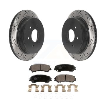 Rear Coated Drilled Slotted Disc Brake Rotor & Ceramic Pad Kit For 2017-2023 Nissan TITAN KDT-100962