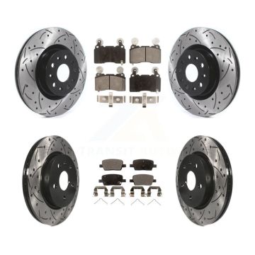 Front Rear Coated Drilled Slotted Disc Brake Rotors And Ceramic Pads Kit For Cadillac CT6 KDT-100977