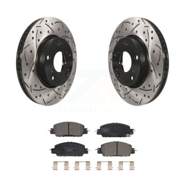 Front Coated Drilled Slotted Disc Brake Rotors Ceramic Pad Kit For 2017 Honda Accord LX-S KDT-100981