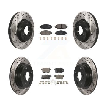 Front Rear Coated Drill Slot Disc Brake Rotors Ceramic Pad Kit For 2017 Honda Accord LX-S KDT-100994