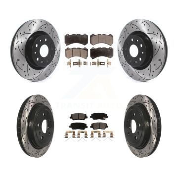Front Rear Coated Drilled Slotted Disc Brake Rotors And Ceramic Pads Kit For Cadillac CTS KDT-100996