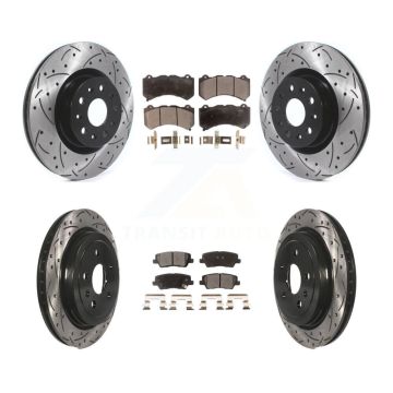 Front Rear Coated Drilled Slotted Disc Brake Rotors And Ceramic Pads Kit For Cadillac CTS KDT-100997