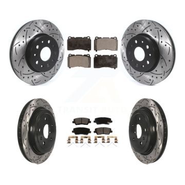 Front Rear Coated Drilled Slotted Disc Brake Rotors And Ceramic Pads Kit For Cadillac CTS KDT-100998