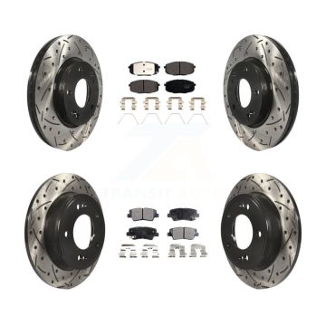 Front Rear Coated Drilled Slotted Disc Brake Rotor Ceramic Pad Kit For 2014-2016 Kia Soul KDT-101004