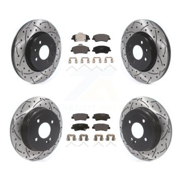 Front Rear Coated Drill Slot Disc Brake Rotors Ceramic Pad Kit For Kia Rio Hyundai Accent KDT-101024