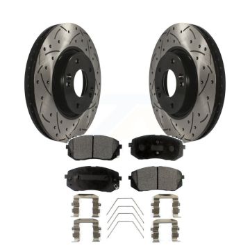 Front Coated Drilled Slotted Disc Brake Rotor & Ceramic Pad Kit For 2017-2019 Kia Soul EV KDT-101032
