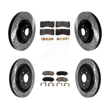 Front Rear Coated Drilled Slotted Disc Brake Rotors And Ceramic Pads Kit For Ford Mustang KDT-101040
