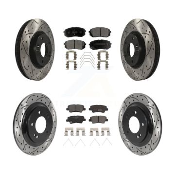 Front Rear Coated Drilled Slot Disc Brake Rotor Ceramic Pad Kit For 2017-2019 Kia Soul EV KDT-101049