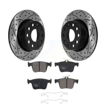 Rear Coated Drilled Slotted Disc Brake Rotors & Ceramic Pad Kit For Volkswagen Jetta Taos KDT-101052