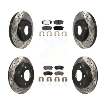 Front Rear Coated Drill Slot Disc Brake Rotor Ceramic Pad Kit For Hyundai Kona Kia Seltos KDT-101060