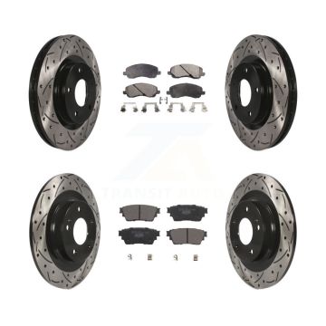 Front Rear Coated Drilled Slot Disc Brake Rotors Ceramic Pad Kit For Mitsubishi Outlander KDT-101064