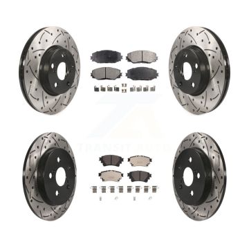 Front Rear Coat Drill Slot Disc Brake Rotors Ceramic Pad Kit For 2019 Toyota Corolla 1.8L KDT-101065