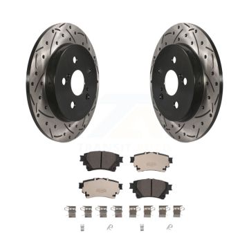 Rear Coated Drilled Slotted Disc Brake Rotor Ceramic Pad Kit For 2019 Toyota Corolla 1.8L KDT-101072