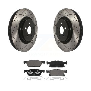 Front Drill Slot Brake Rotor Ceramic Pad Kit For Lincoln Nautilus With Vented Rear Rotors KDT-101073