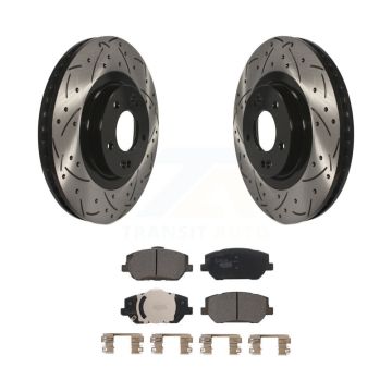 Front Coated Drilled Slot Disc Brake Rotor Ceramic Pad Kit For 2019-2020 Hyundai Santa Fe KDT-101075