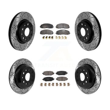 Front Rear Drill Slot Disc Brake Rotors Ceramic Pad Kit For 2018-2020 Jeep Wrangler Sport KDT-101085