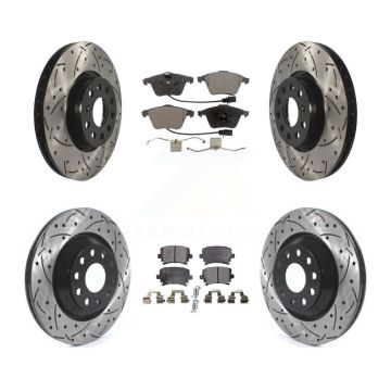 Front Rear Coated Drilled Slotted Disc Brake Rotors And Ceramic Pad Kit For Volkswagen CC KDT-101107