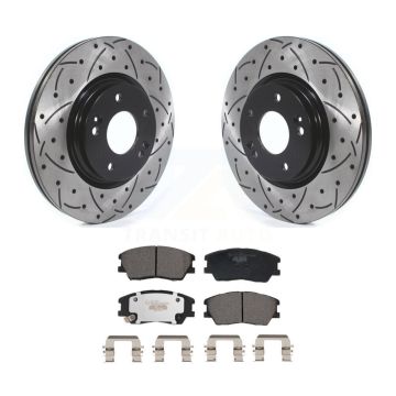Front Coated Drilled Slotted Disc Brake Rotors And Ceramic Pads Kit For Kia Soul EV KDT-101115