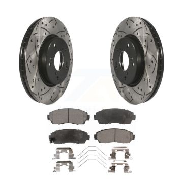 Front Coated Drilled Slotted Disc Brake Rotors And Ceramic Pads Kit For Honda CR-V KDT-101116