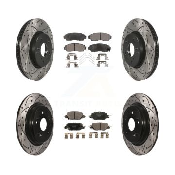 Front Rear Coated Drilled Slotted Disc Brake Rotors And Ceramic Pads Kit For Honda CR-V KDT-101125