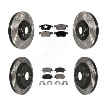 Front Rear Coated Drilled Slotted Disc Brake Rotors And Ceramic Pads Kit For Volvo XC60 KDT-101130
