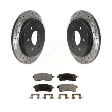 Rear Drill Slot Brake Rotors Ceramic Pad Kit For 2017-2019 Nissan Armada With Solid Rotor KDT-101134