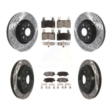 Front Rear Coated Drilled Slotted Disc Brake Rotors And Ceramic Pads Kit For Cadillac CTS KDT-101149