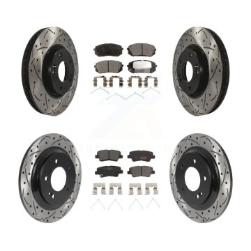 Front Rear Coated Drilled Slotted Disc Brake Rotor And Ceramic Pad Kit For Hyundai Sonata KDT-101169