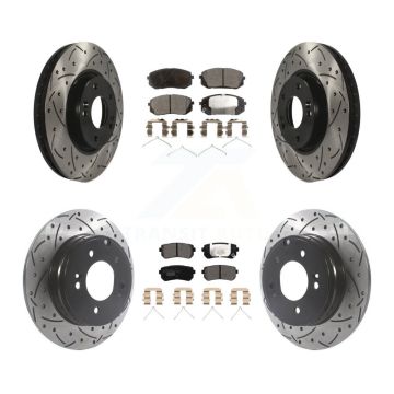 Front Rear Coated Drilled Slotted Disc Brake Rotor And Ceramic Pad Kit For Hyundai Sonata KDT-101170