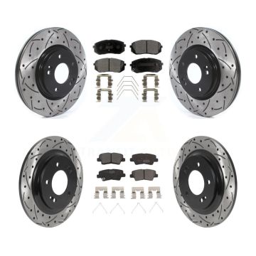 Front Rear Coated Drilled Slotted Disc Brake Rotor Ceramic Pad Kit For Hyundai Elantra GT KDT-101171