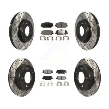 Front Rear Coated Drilled Slotted Disc Brake Rotors Ceramic Pad Kit For 2014 Kia Forte LX KDT-101173