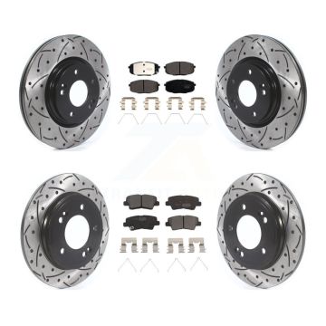 Front Rear Coated Drilled Slot Disc Brake Rotor & Ceramic Pad Kit For 2020 Kia Forte 1.6L KDT-101176
