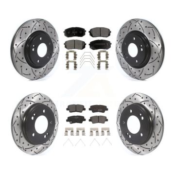 Front Rear Drilled Slot Disc Brake Rotor & Ceramic Pad Kit For Kia Forte Hyundai Veloster KDT-101177