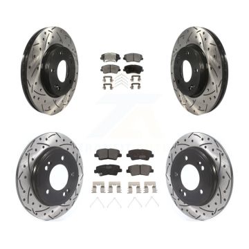 Front Rear Coated Drilled Slotted Disc Brake Rotor & Ceramic Pad Kit For Hyundai Veloster KDT-101178