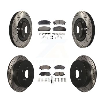Front Rear Coated Drilled Slotted Disc Brake Rotors Ceramic Pad Kit For Toyota Highlander KDT-101183