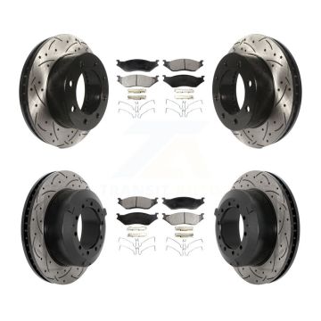Front Rear Coated Drilled Slot Disc Brake Rotor Ceramic Pad Kit For Ford F-450 Super Duty KDT-101213