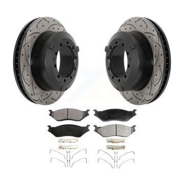 Rear Drill Slot Brake Rotor Ceramic Pad Kit For Ford F-450 Super Duty F-550 International KDT-101219