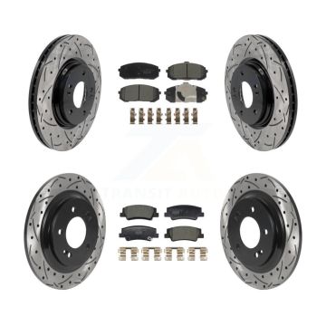 Front Rear Coated Drilled Slot Disc Brake Rotor Ceramic Pad Kit For Hyundai Sonata Kia K5 KDT-101228