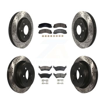 Front Rear Coated Drilled Slotted Disc Brake Rotors And Ceramic Pads Kit For Ford F-150 KDT-101229