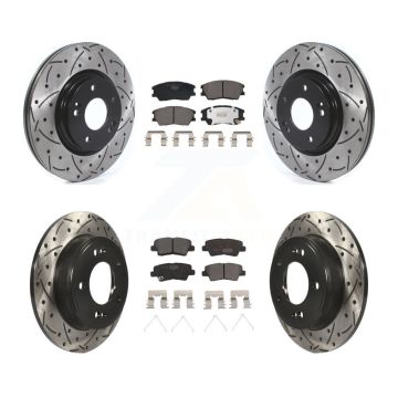 Front Rear Coated Drilled Slotted Disc Brake Rotors And Ceramic Pads Kit For Kia Soul KDT-101231