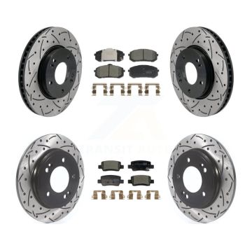 Front Rear Coated Drilled Slotted Disc Brake Rotors & Ceramic Pad Kit For Hyundai Elantra KDT-101237