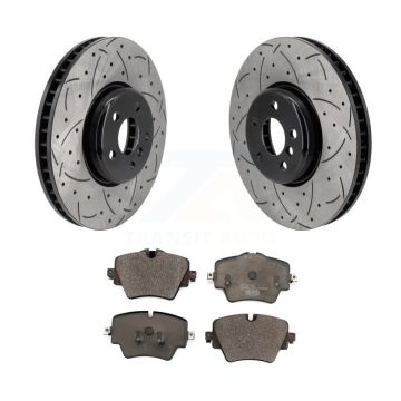 Front Drill Slot Brake Rotor Ceramic Pad Kit For 21 Toyota GR Supra With 4 Piston Caliper KDT-101273