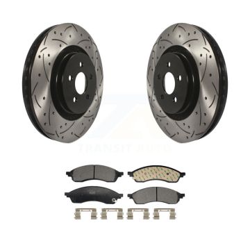 Front Coated Drilled Slotted Disc Brake Rotors And Ceramic Pads Kit For Lincoln Nautilus KDT-101289