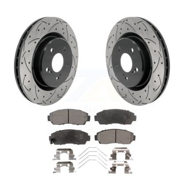 Front Coated Drilled Slot Disc Brake Rotor & Ceramic Pad Kit For 2021-2023 Acura TLX 2.0L KDT-101303